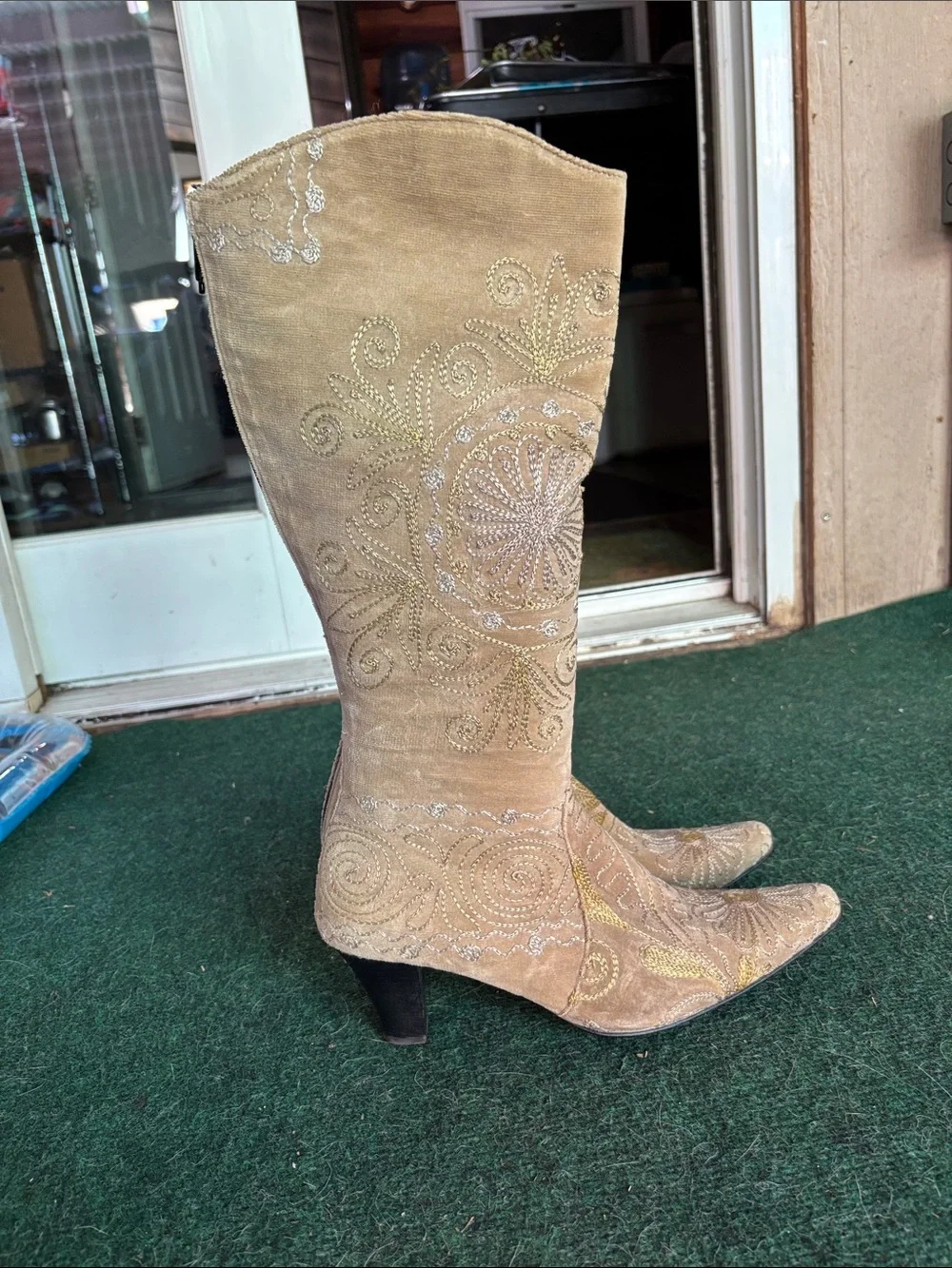 Artemis Erkan Demir Tan Velvet Metallic Embroidered Suzani Boots EU 40 US 9.